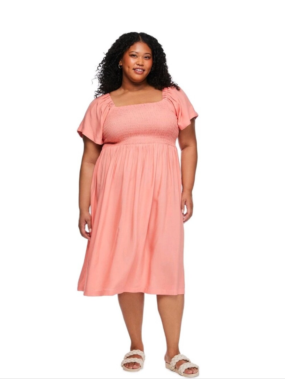 Lane Bryant Plus Size 6X Coral Pink Smocked Midi Dress – NWT